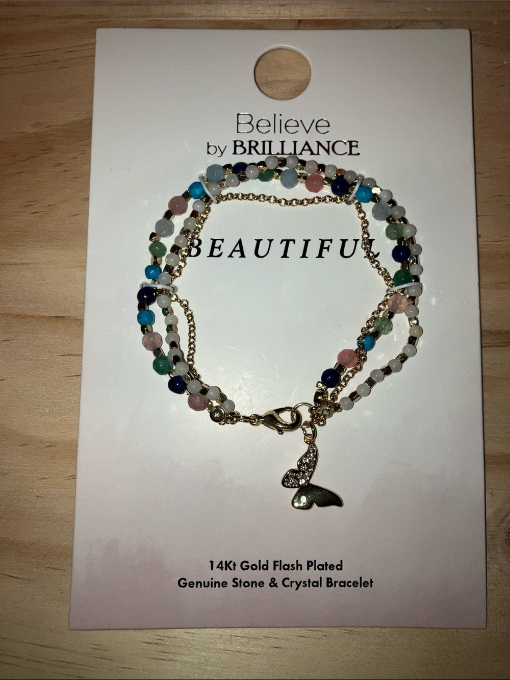 Believe by Brilliance Multicolor Gold-Tone Stone Bracelet Butterfly Charm New